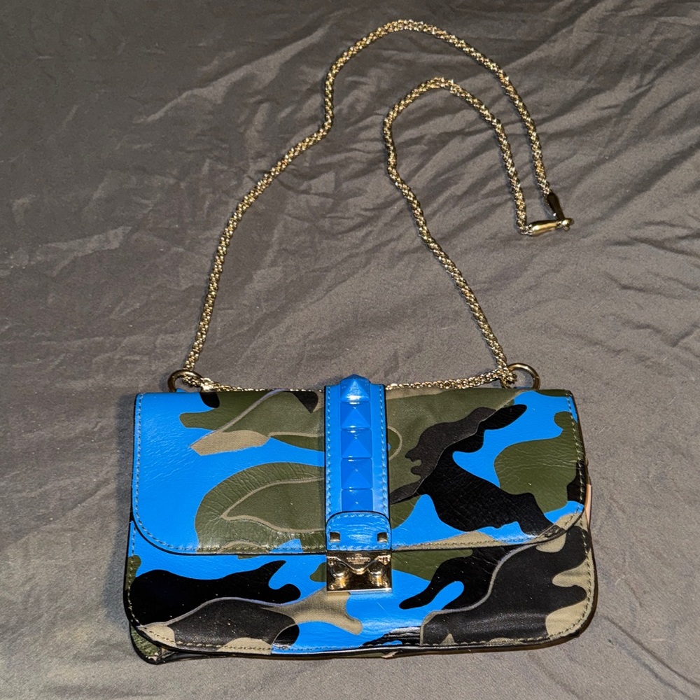 Valentino!!! Blue Green Black Camouflage Chain Strap Crossbody or Shoulder Bag